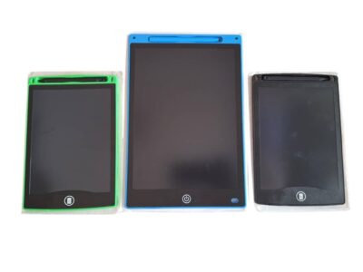 8.5-inch reusable LCD writing tablet in black, blue, and green for kids and adults in Nigeria.jpg 8.5-inch reusable LCD writing tablet in black, blue, and green for kids and adults in Nigeria