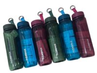 Assorted colour TazunSpace 500ml water bottles with leakproof lids and carry straps