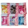 Assorted colorful elastic hair ties in packs, 100 pieces per pack, ideal for kids and adults